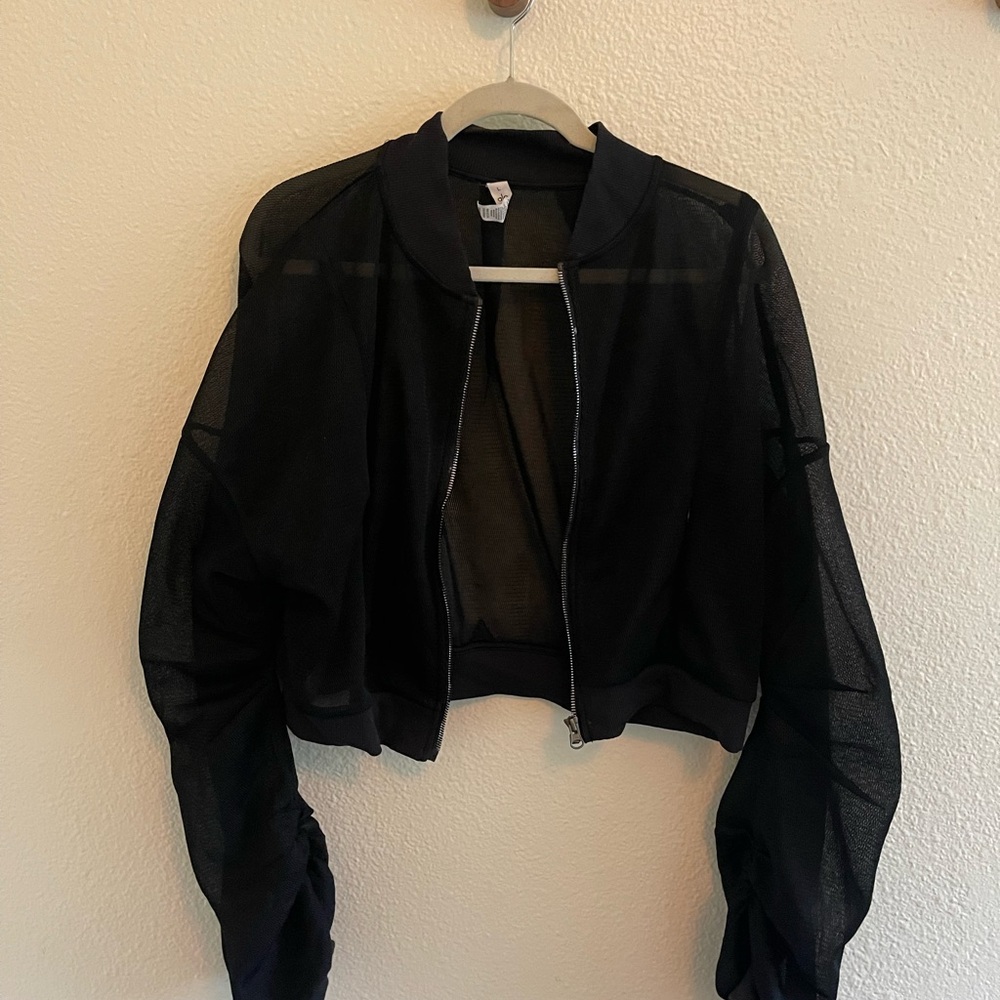 ALO Yoga Black Mesh Bomber Jacket